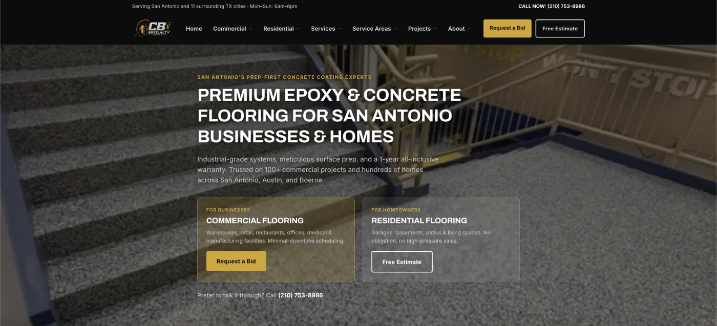 CB1 Specialty Concrete homepage screenshot